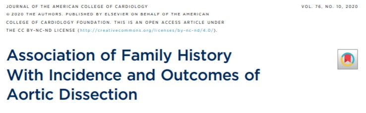 《美國心臟病學會雜誌》（Journal of the American College of Cardiology，JACC）期刊論文:association of family history with incidence and outcomes of aortic dissection