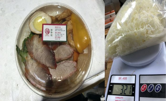 福勝亭、福隆號驚傳大腸桿菌超標 北市衛生局開罰!(左圖:福勝亭蜜汁叉燒便當,右圖:福勝亭高麗菜絲。圖.北市衛生局提供)