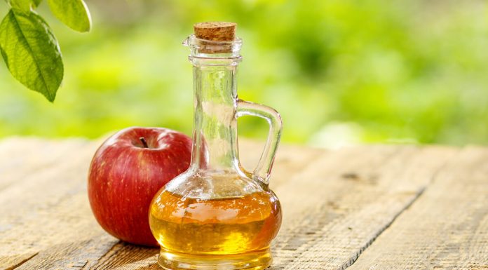 Apple Vinegar Glass Bottle With Cork Fresh Red Apple Old Wooden Boards (1)