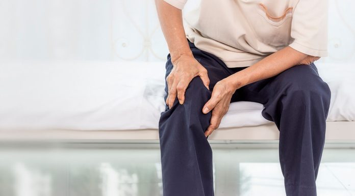 Health Problem Concept Old Woman Suffering From Knee Pain Home