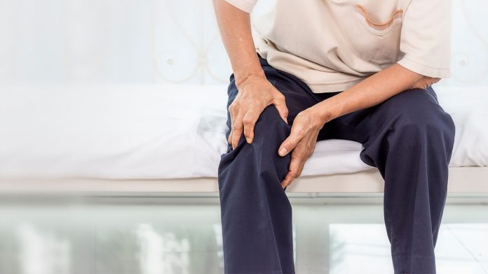 Health Problem Concept Old Woman Suffering From Knee Pain Home